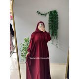 Yüsra Collection Tesettür Liza Elbise Kol Bağlamalı - Bordo - Standart