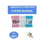 Yüsra Shop 24 Adet Kırılmaz Mandal Çamaşır Mandalı Yaysız Iz Yapmayan Plastik 1 Kalite Renkli Stoklara Göre Gönderılecektir