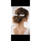 YÜSRAKSESUAR Minimal Beyaz buğulu çiçekli taraklı toka gelin saç aksesuarı nikah nişan tacı