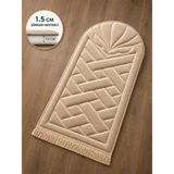 Yüsrina Home Yüsrina Ipek Kadife 1.5 cm Süngerli, Özel Nakış Detaylı Namazlık, Ortopedik Seccade + Çanta - Bej