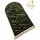 Yüsrina Home Yüsrina Ipek Kadife 1.5 cm Süngerli, Özel Nakış Detaylı Namazlık, Ortopedik Seccade + Çanta - Haki