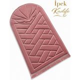 Yüsrina Home Yüsrina Ipek Kadife 1.5 cm Süngerli, Özel Nakış Detaylı Namazlık, Ortopedik Seccade + Çanta - Pudra - Pembe