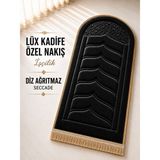 Yüsrina Ipek Kadife 1.5 cm Süngerli, Özel Nakış Detaylı Namazlık, Ortopedik Seccade + Çanta - Siyah