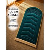 Yüsrina Ipek Kadife 1.5 cm Süngerli, Özel Nakış Detaylı Namazlık, Ortopedik Seccade + Çanta - Zümrüt