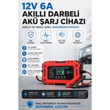 Yussraw 12V 6A Akıllı Araba Motosiklet LCD Ekran Araç Akü Onarım Hızlı Şarj Cihazı Islak Kuru Jel Kurşunasit Akütakviyedeildir
