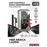 Yussraw Ferofe 12.000MAH Araç Akü Takviyeli Işıklı Hava Kompresörü Akü Takviye Cihazı 4'ü 1 Arada