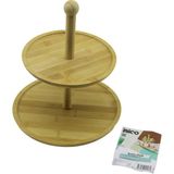 Yuvarlak 2 Katlı Ahşap - Bambu Servis Sunum Tahtası Çap: 20CM -- ÇAP:25CM (4887) Midastech