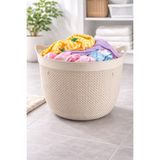 Yuvarlak 30 Litre Çamaşır Sepeti Damla Desenli Çok Amaçlı Sepet - Seçenek 1 - Ahşap - Bej