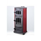 Yuvarlak 5110 Şömine Soba Camlı Fırınlı Kuzine Tuğlalı ( Bordo)