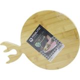 Yuvarlak Ahşap Bambu Kesim Panosu - Kesme Tahtası Geyik Boynuz Figür Saplı = 26CM (4887) - Renkli