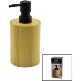 Yuvarlak Ahşap Bambu Sıvı Sabunluk Siyah Plastik Pompa Çap: 8cm - Y: 11CM (4604)