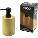 Yuvarlak Ahşap Bambu Sıvı Sabunluk Siyah Plastik Pompa Çap: 8cm - Y: 11CM (5067)