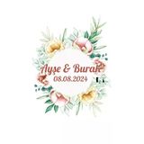 Yuvarlak Altın Yaprak Çelengi Etiketi Kına Nişan Düğün 3X3 Cm Özel Etiket / 50 Adet Sticker