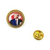Yuvarlak Atatürk Ve Türk Bayrak Baskılı Yaka Rozeti - 1 Adet Sarı
