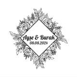 Yuvarlak Ayçiçeği Ve Gül Çelengi Etiketi Kına Nişan Düğün 3X3 Cm Özel Etiket / 50 Adet Sticker