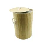YUVARLAK BAMBU AHŞAP KİRLİ ÇAMAŞIR SEPETİ 35X60CM SEYYAR KAPAKLI İÇİ BEZLİ İP KULPLU (2818)