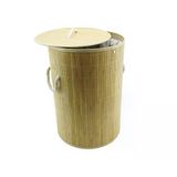 YUVARLAK BAMBU AHŞAP KİRLİ ÇAMAŞIR SEPETİ 35X60CM SEYYAR KAPAKLI İÇİ BEZLİ İP KULPLU GO-53-vice 0092
