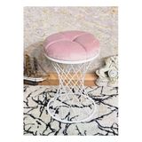 Yuvarlak Beyaz Boyalı Pota -Pembe Babyface Kumaş Puf , Bench , Puf Oturak , Bench , Ayak Ucu Oturak , Tabure , Makyaj Oturak