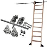Yuvarlak Boru Mobil Merdiven Pisti - Sürgülü Ahır Kapısı Kiti, Merdiven Sürgülü Parça Donanım Kiti Kütüphane Haddeleme Merdiven Rayı Tam Set Kiti - Siyah (3,3 ft/100 cm Parça Kiti)