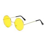 Yuvarlak Cam John Lennon Tarzi Hippi Gold Cerceveli Sari Gozluk