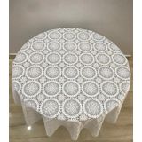 Yuvarlak Dantel Desenli Şeffaf Masa Örtüsü, 137 cm Çapında, Beyaz