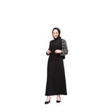 Yuvarlak Desenli Şifon Kollu Tuğba Model Elbise - Siyah Siyah-912 36