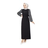 Yuvarlak Desenli Şifon Kollu Tuğba Model Elbise - Siyah Siyah-915 36