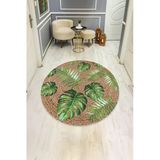 Yuvarlak Dijital Baskı Yaprak Hasır Görünümlü Modern Kaymaz Tabanlı Halı H0316 Renkli 200 X 200