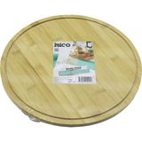 Yuvarlak Döner Tablalı Ahşap Bambu Sunum Tepsisi Tahtası =29.7cm - Mini Sofra Kanallı Kenar (3791)