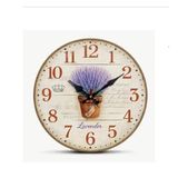 Yuvarlak Duvar Saati, Lavender Temalı, Sessiz Mekanizma, 25 cm, Vintage Stil