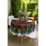 Yuvarlak Etnik Desenli Duck Kumaş Masa Örtüsü 150x150 Cm Çok Renkli