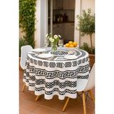 Yuvarlak Geometrik Siyah Desenli Duck Kumaş Masa Örtüsü 150X150 cm - Siyah - Beyaz - 150 x 150 cm