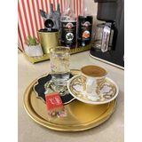 Yuvarlak Gold Sunum Tepsisi Dekoratif Servis Tepsisi Çay, Kahve 22 Cm