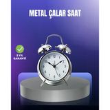 Yuvarlak Gümüş Dekoratif Işıklı Masa Üstü Saat Alarmlı Sessiz Çalışma - Lisinya