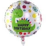 Yuvarlak Happy Birthday Baskılı Yeşil Dinazor Folyo Balon