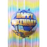 Yuvarlak İnşaat Temalı Folyo Balon Happy Birthday Yazılı İnşaat Konsept Doğum Günü Balonu 45cm