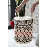 Yuvarlak Kilim Sepet, Saklama Kutusu, 37X30 Cm, Şık ve Fonksiyonel - Seçenek 1 - Açık Beyaz - Gri