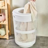 Yuvarlak Kirli Çamaşır Sepeti, Beyaz, Plastik, 90 L Kapasiteli,
