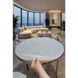 Yuvarlak Lüx Pvc Şeffaf Orta Sehpa Örtüsü Beyaz Modern Şık Dekoratif Çeyizlik Masa Örtüsü - 110 x 110 cm