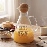 Yuvarlak Mantar Kapaklı Sürahi - 1500 ml - Yüksek Kaliteli Cam Nemere - Renkli