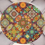Yuvarlak Masa Örtüsü Boho Yuvarlak Lastikli Masa Örtüsü Elastik Yuvarlak Dış Mekan Masa Örtüleri Yuvarlak Masa Örtüleri İç ve Dış Mekan için Su Geçirmez Yeniden Kullanılabilir Vinil Masa Örtüsü (115