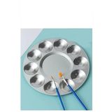 Yuvarlak Metal Palet 1 Adet Metal Boya Paleti 10 Hazneli 17 Cm Paslanmaz Resim Boyama Paleti Fırça Hediyeli
