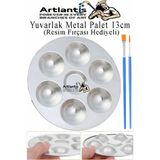 Yuvarlak Metal Palet 1 Adet Metal Boya Paleti 7 Hazneli 13 cm Paslanmaz Resim Boyama Paleti Fırça Hediyeli - Standart - Gümüş