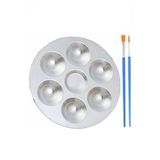 Yuvarlak Metal Palet 1 Adet Metal Boya Paleti 7 Hazneli 13 Cm Paslanmaz Resim Boyama Paleti Fırça Hediyeli