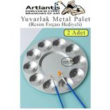 Yuvarlak Metal Palet 2 Adet Metal Boya Paleti 10 Hazneli 17 Cm Paslanmaz Resim Boyama Paleti Fırça Hediyeli