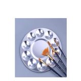Yuvarlak Metal Palet 3 Adet Metal Boya Paleti 10 Hazneli 17 Cm Paslanmaz Resim Boyama Paleti Fırça Hediyeli