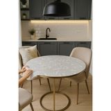 Yuvarlak Orta Sehpa Yaprak Desenli Çeyizlik Pvc Şeffaf Masa Örtüsü Hasır Lüx Silinebilir Sofra Bezi - Beyaz - 120 x 120 cm