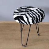 Yuvarlak Peluş Puf Zebra Desen