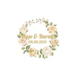 Yuvarlak Pembe Gül Çiçekli Çelenk Etiketi Kına Nişan Düğün 3X3 Cm Özel Etiket / 50 Adet Sticker