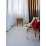 Yuvarlak Puf Bench Ahşap Ayaklı Dekoratif Peluş - Açık Kahverengi